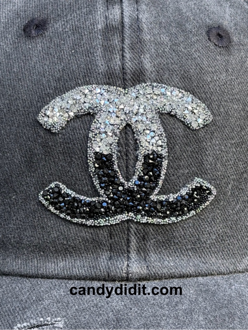 NWT Handmade Designer Look Ball Cap With Silver & Black Ombré Crystal Logo - Picture 5 of 11